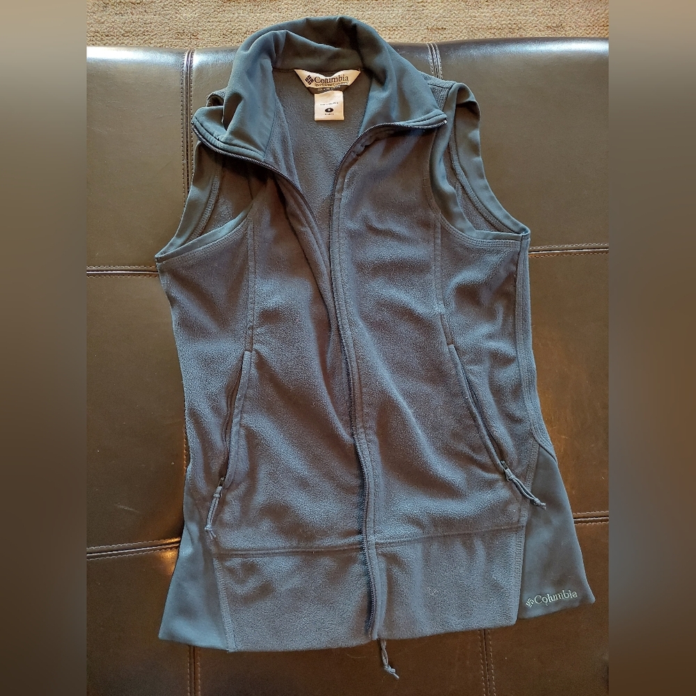 Columbia light fleece zip up vest jacket navy blue size small